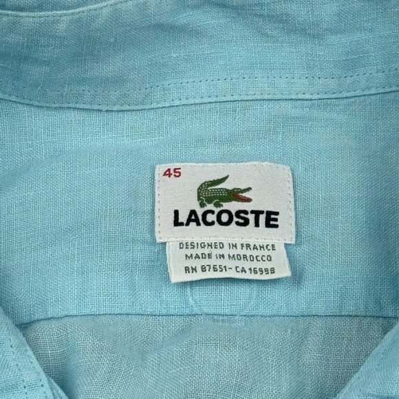 Lacoste Shirt Men 45 XL/2XL Blue 100% Linen Long Sleeve Button Up Crocodile Logo - Picture 3 of 12